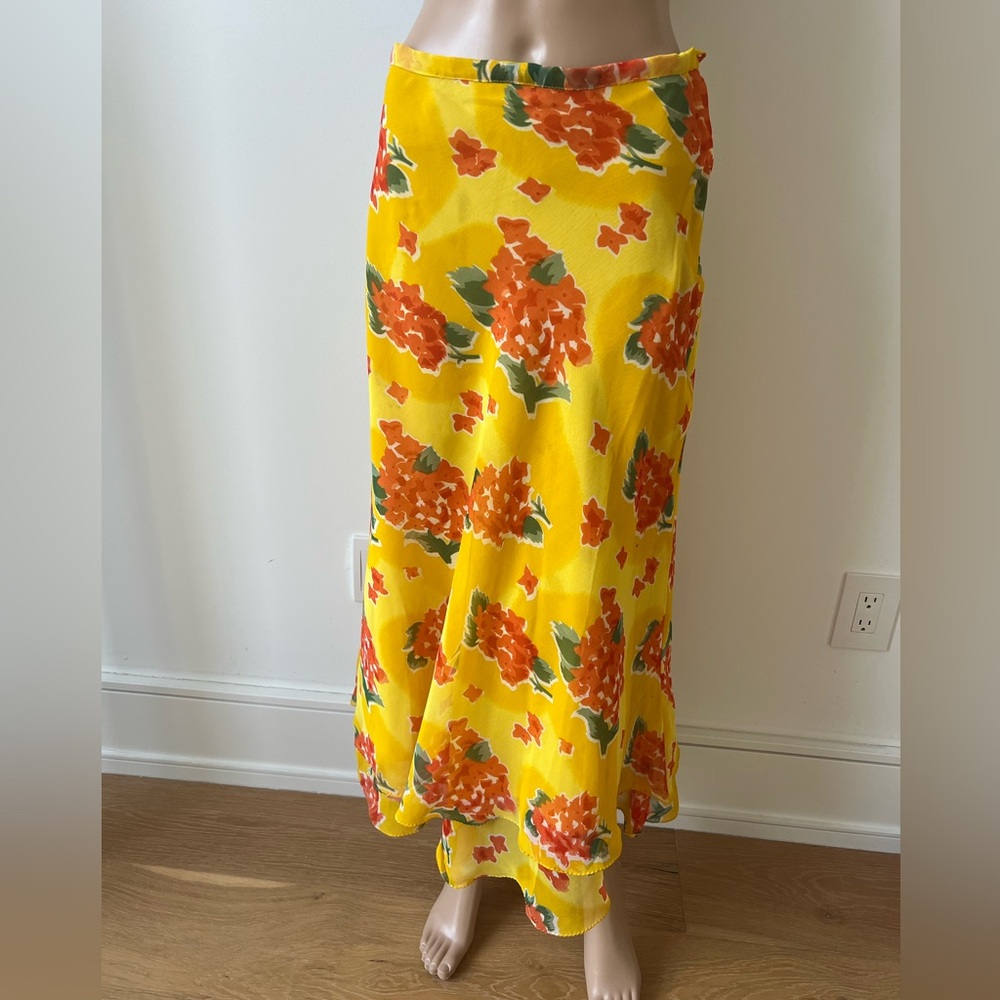 Bright Yellow Floral Maxi Skirt